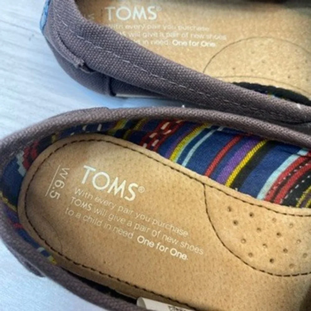 TOMS Womens 6.5 Alpargata Slip On Flat Charcoal Gray Casual Classic Shoes